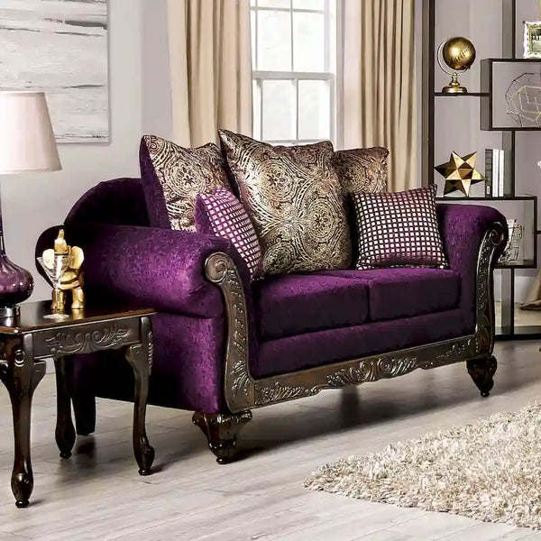 Grendel Classic Purple Chenille Loveseat with Rolled Arms by Furniture of America