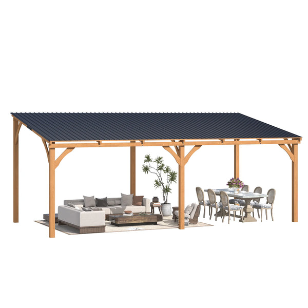AECOJOY 20' x 10' Outdoor Wooden Gazebo, Patio Lean to Hardtop Pergolas and Gazebos